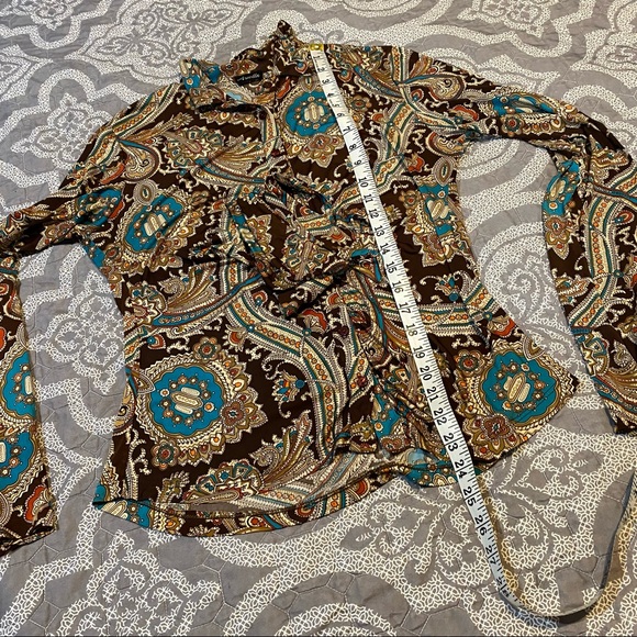 Ariella Boho Paisley Tie Front Button Down Blouse - Picture 10 of 11